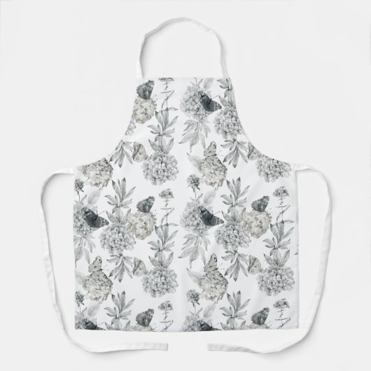 Waterverf Elegante Floral Grey Hydrangea Schort (Voorkant)