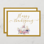 Waterverf Elegante Floral Pumpkin Thanksgiving Feestdagenkaart (Voorkant / Achterkant)
