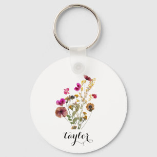 Waterverf elegante Florals Aangepaste naam Sleutelhanger