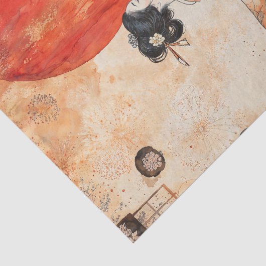 Waterverf Elegante Geisha Dans Tissuepapier (Detail)