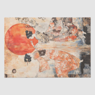 Waterverf Elegante Geisha Dans Tissuepapier