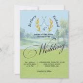 Waterverf Elegante Golfbruiloft met details Kaart (Voorkant)