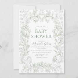 Waterverf elegante groene bloemenchinoiserie Baby Kaart