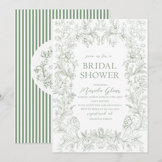 Waterverf elegante groene bloemenchinoiserie Brida Kaart (Voorkant / Achterkant)