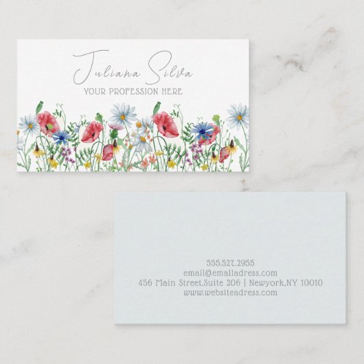 Waterverf Elegante Illustratieve Bloemen Visitekaartje (Voorkant / Achterkant)