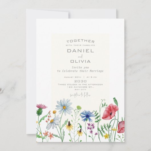 Waterverf Elegante Illustratieve Bloemenbruiloft Kaart (Voorkant)