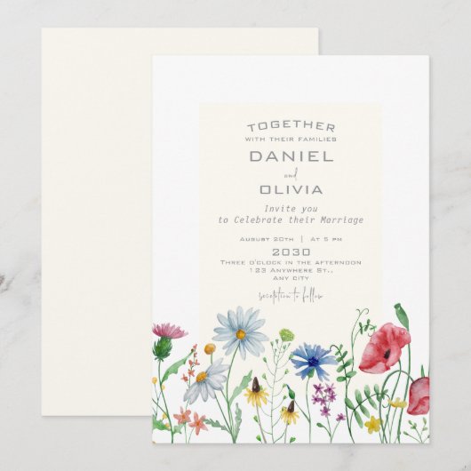 Waterverf Elegante Illustratieve Bloemenbruiloft Kaart (Voorkant / Achterkant)