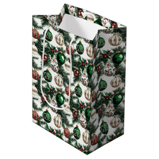 Waterverf Elegante Kerstversiering Vakantie Medium Cadeauzakje (Voorkant Gekanteld)