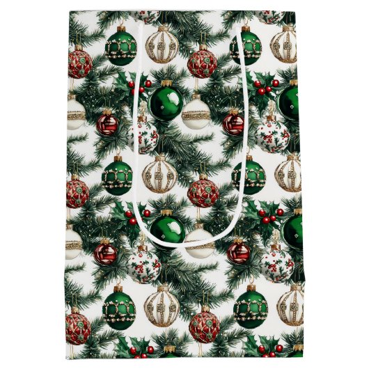 Waterverf Elegante Kerstversiering Vakantie Medium Cadeauzakje (Achterkant)