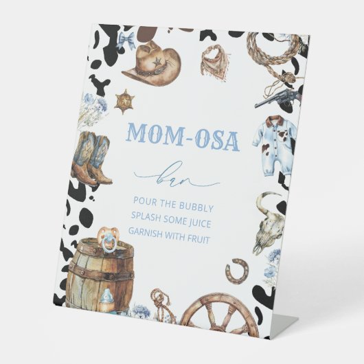 Waterverf elegante kleine cowboy baby shower moede reclamebord met voetstuk (Voorkant)