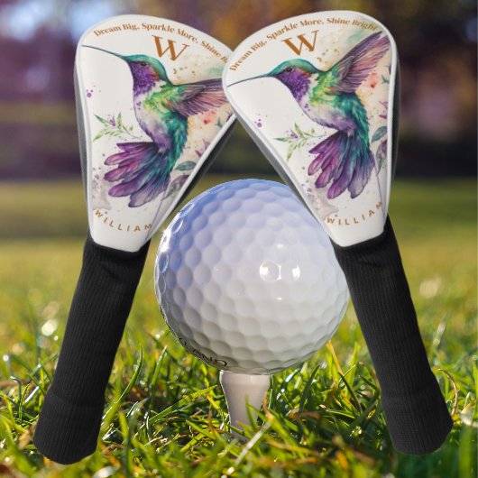 Waterverf Elegante kolibrie met aangepaste naam Golfheadcover