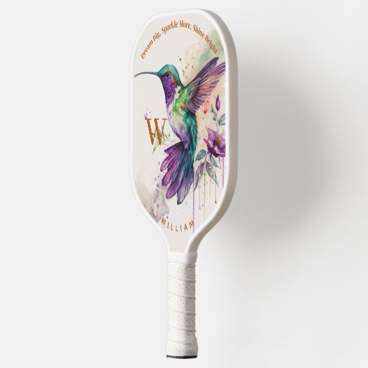 Waterverf Elegante kolibrie met aangepaste naam Pickleball Paddle (Links)