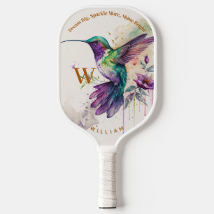 Waterverf Elegante kolibrie met aangepaste naam Pickleball Paddle