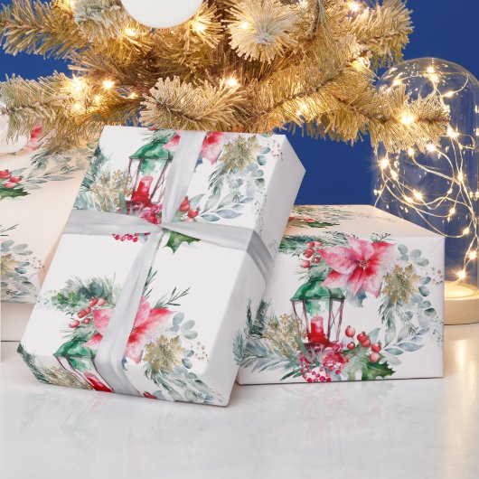 Waterverf Elegante  lantaarn kerstboom Cadeaupapier (Feestdagen)