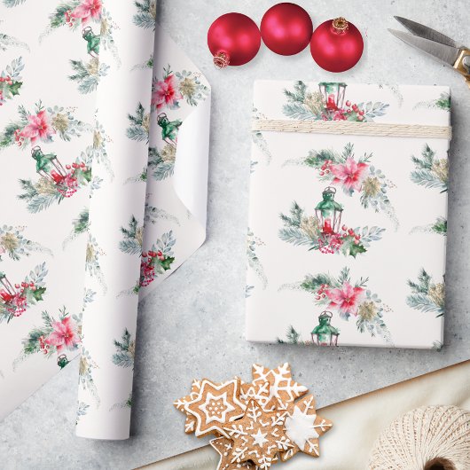Waterverf Elegante lantaarn kerstboom Cadeaupapier
