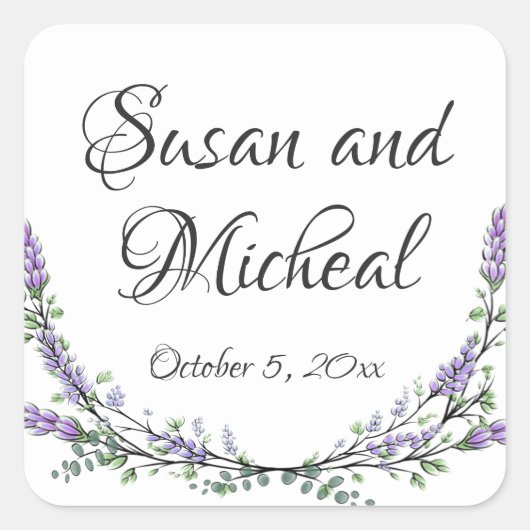 Waterverf elegante Lavendel Eucalyptus botanisch Vierkante Sticker (Voorkant)