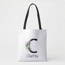 Waterverf elegante letter bloem wit tote bag