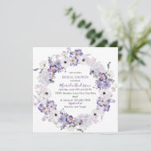 Waterverf elegante lila bloemen bruidsdouche feestdagenkaart (Staand voorkant)