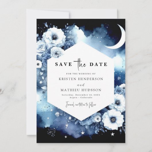 Waterverf Elegante Maanverlichte bruiloft Save The Date (Voorkant)