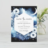 Waterverf Elegante Maanverlichte bruiloft Save The Date (Staand voorkant)