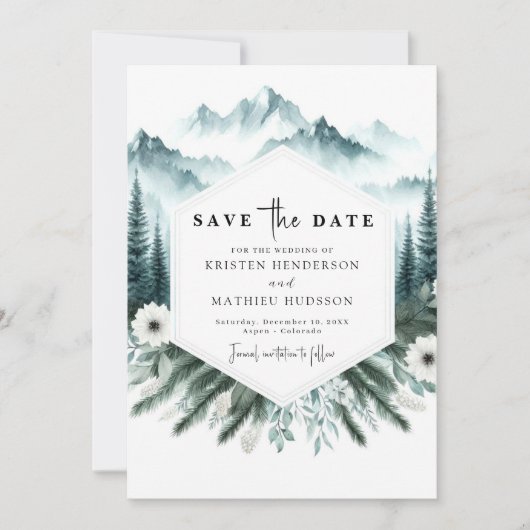 Waterverf Elegante Mountain Wedding Save The Date (Voorkant)