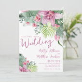 Waterverf Elegante Palm Bloemen Tropische Bruiloft Kaart (Staand voorkant)