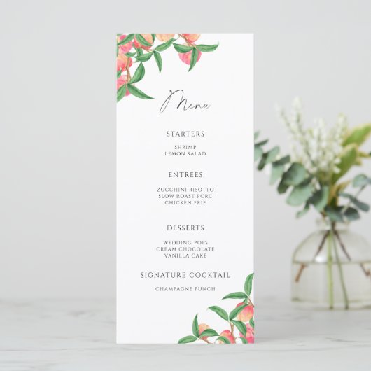 Waterverf elegante perziken minimalistisch menu (Staand voorkant)