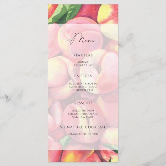 Waterverf elegante perziken minimalistisch menu (Voorkant)