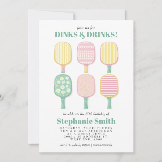 Waterverf Elegante Pickleball Verjaardagsuitnodigi Kaart (Voorkant)