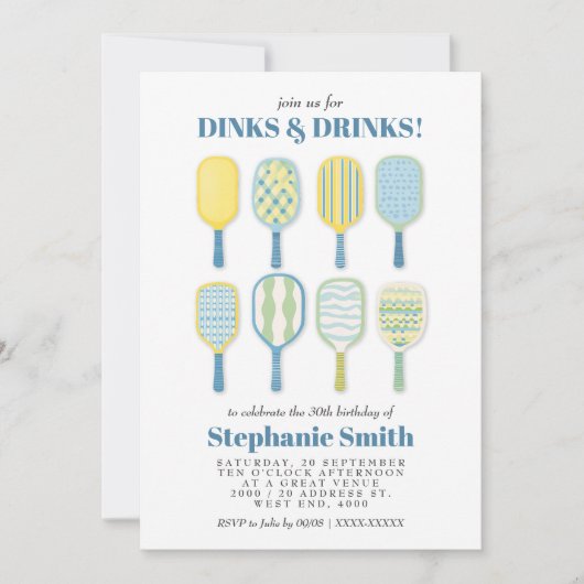 Waterverf Elegante Pickleball Verjaardagsuitnodigi Kaart (Voorkant)