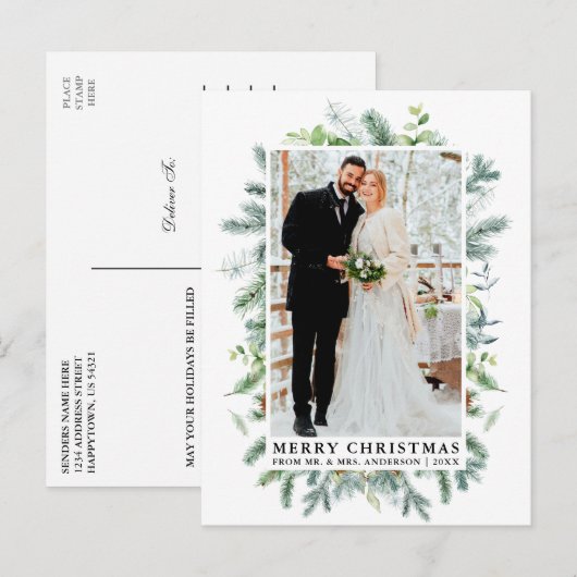 Waterverf Elegante Pine Lijst bruiloft Kerst Briefkaart (Voorkant / Achterkant)