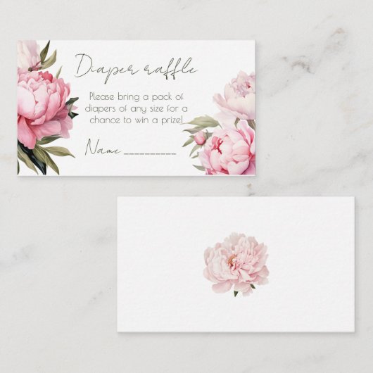 Waterverf elegante pioen luier loterij ticket informatiekaartje (Voorkant / Achterkant)