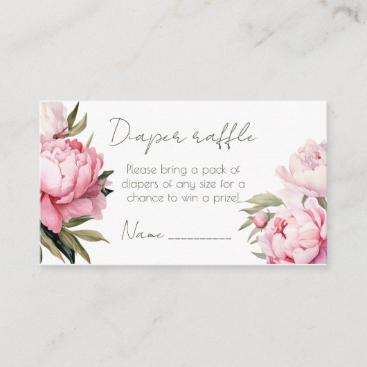 Waterverf elegante pioen luier loterij ticket informatiekaartje (Voorkant)