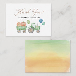 Waterverf Elegante Pompoen Tractor baby shower tha Notitiekaartje