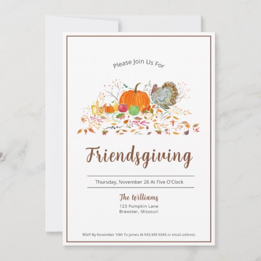 Waterverf Elegante pompoen, Turkije Friendsgiving Kaart (Voorkant)