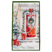 Waterverf Elegante Rode Deur Kerst Klein Cadeauzakje (Voorkant)