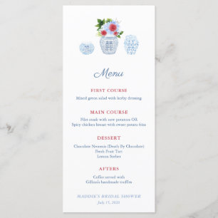 Waterverf Elegante Rode Witte Blauwe Trouw Bruilof Menu