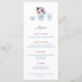 Waterverf Elegante Rood Witte Blauwe Trouw Bruilof Menu (Voorkant)