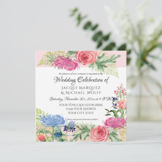 Waterverf Elegante Roze Bloem en Varensblad Kaart (Staand voorkant)