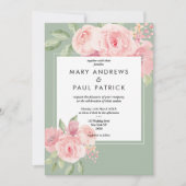 Waterverf elegante roze munt groene bloem bruiloft kaart (Voorkant)