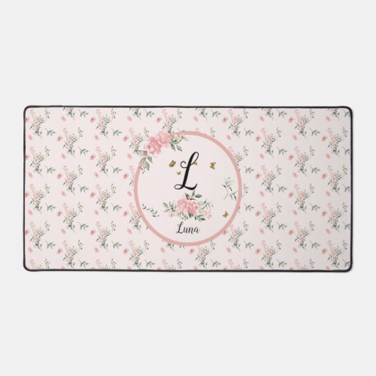Waterverf Elegante Roze Rozen met Vlinders Bureaumat (Voorkant)