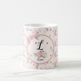 Waterverf Elegante Roze Rozen met Vlinders Koffiemok