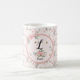 Waterverf Elegante Roze Rozen met Vlinders Koffiemok