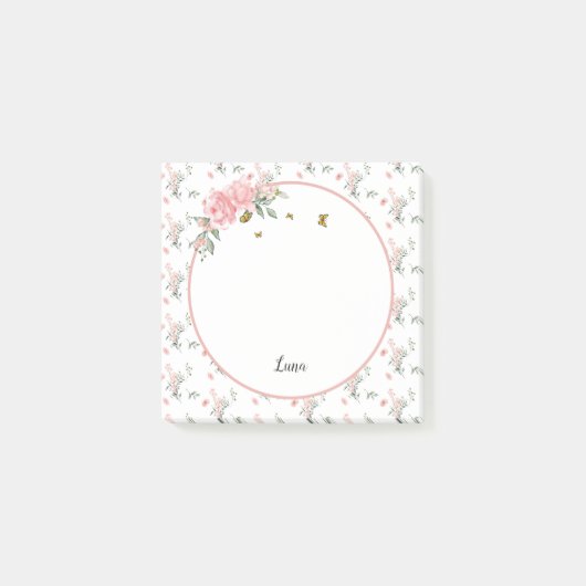 Waterverf Elegante Roze Rozen met Vlinders Post-it® Notes (Voorkant)