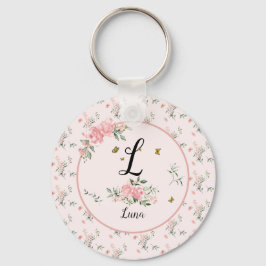 Waterverf Elegante Roze Rozen met Vlinders Sleutelhanger