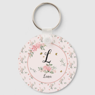 Waterverf Elegante Roze Rozen met Vlinders Sleutelhanger