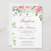 Waterverf Elegante Roze Rozen Tuin Doop Kaart (Voorkant)