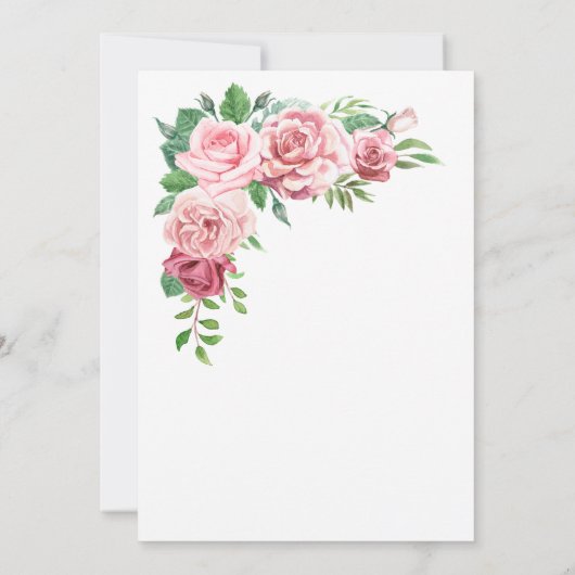 Waterverf Elegante Roze Rozen Tuin Doop Kaart (Achterkant)