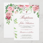 Waterverf Elegante Roze Rozen Tuin Doop Kaart (Voorkant / Achterkant)