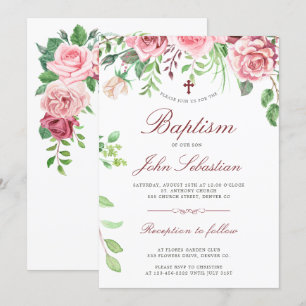 Waterverf Elegante Roze Rozen Tuin Doop Kaart
